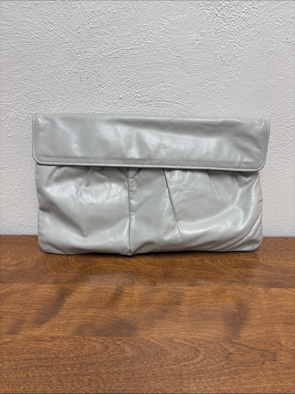 Letisse Gray Leather Foldover Clutch. 80’s